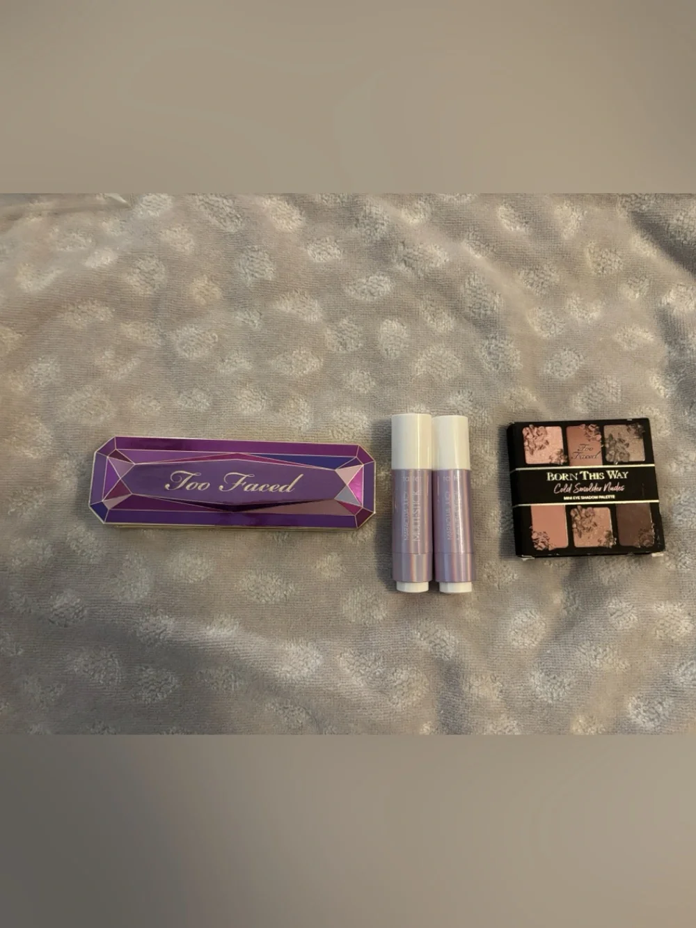 2 Too Faced  Eyeshadow Palettes  & 2 Tarte Maracuja Juicy Lip & Cheek Sticks
